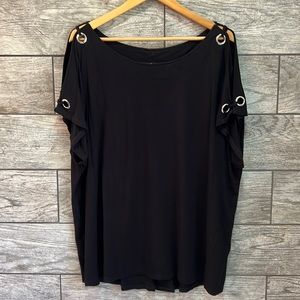 Cable & Guage Cold Shoulder Top, Size 1X, Black